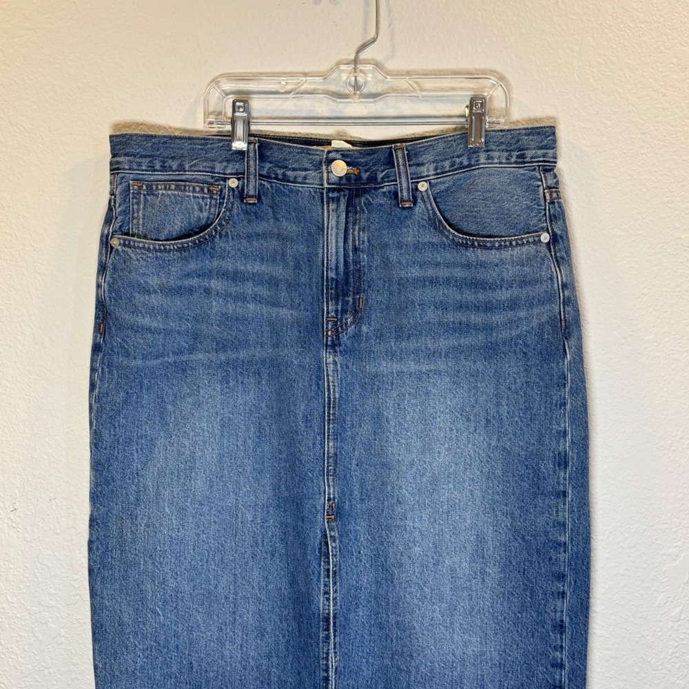 Madewell Denim Midi Skirt Medium Wash Front Slit Cotton Size 29 CKP482132694 - Picture 2 of 14